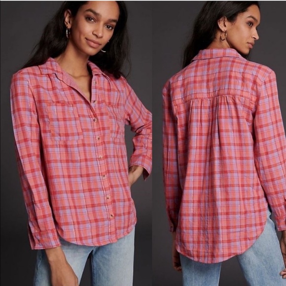 Anthropologie Seen Kept Worn Plaid Check In Pink Combo - Picture 1 of 4